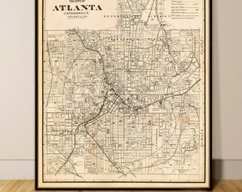 Map of Atlanta, old map restored, archival fine print, vintage map poster from 1905, large wall map decor