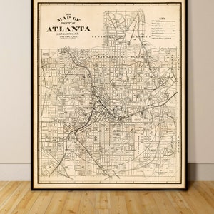 Kaart van Atlanta, oude kaart gerestaureerd, kleine lettertjes archivering, vintage kaartposter uit 1905, decor grote muurkaart