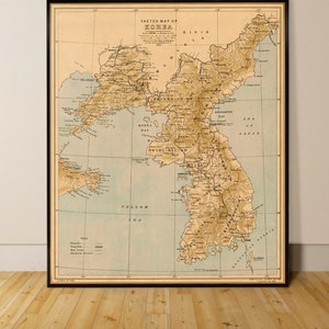 Carte de la Corée, belle reproduction de l'ancienne carte de la Corée, décor de carte murale, cadeau historique