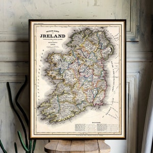 Old map of Ireland, archival reproduction, fascinating historical cartographic piece, wall map decor, restoration style