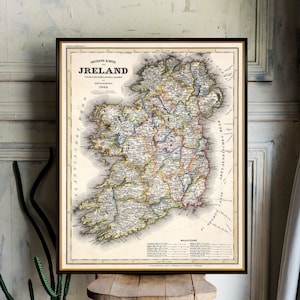 Ancienne carte de l'Irlande, reproduction d'archives, pièce cartographique historique fascinante, décor de carte murale, style restauration