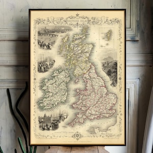 Alte Landkarte der Britischen Inseln - Landkarte der Britischen Inseln - Kunstdruck der alten Landkarte - Kunstdruck auf hochwertigem Glanzpapier oder Leinwand