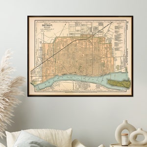 Karte von Detroit, alter Stadtplan von 1891, Kunstdruck von einer alten Stadtkarte zur Einweihung einer neuen Wohnung