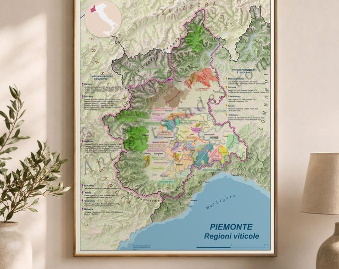 Piedmont (Italy) wine regions map, Piedmont vineyards, grape varieties and the most distinctive wines