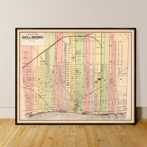 Detroit map, map of Detroit archival reproduction, old maps restored,