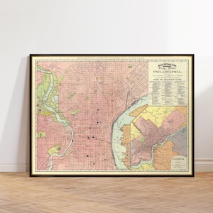Map of Philadelphia, old map restored, vintage map for wall decoration, giclee reproduction on paper or canvas