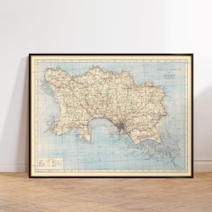 Carte de Jersey, impression de carte historique, décor de carte britannique