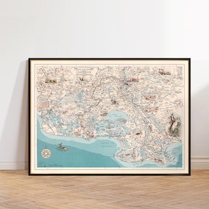 Carte illustrée de la Camargue (France), décor de carte murale rétro, impression d'archives