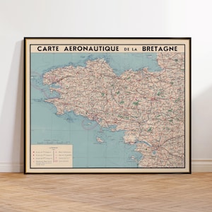 Mapa aeronáutico de Bretaña, navegando por los cielos de una época pasada, impresión de mapa mural