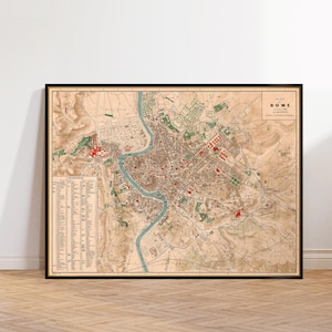 Mappa di Roma - Mappa storica di Roma - Grande mappa murale - Riproduzione pregiata - Mappa di Roma, disponibile su carta o tela
