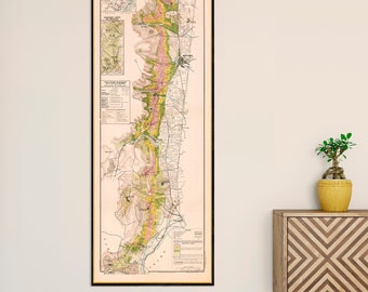 Les vins de Bourgogne, La Côte de Beaune, Bourgondische wijnkaart, grote vintage kaart voor wanddecoratie