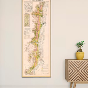 Les vins de Bourgogne , La Côte de Beaune, Burgundy wine map, large vintage map for wall decor image 1