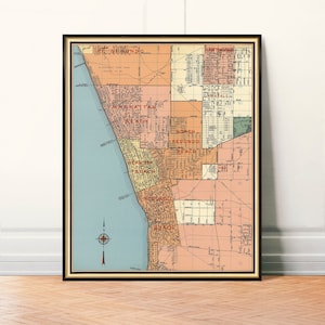Mappa di Manhattan Beach, Hermosa Beach, Redondo Beach e Torrace, riproduzione di mappa vintage stampata su carta o tela