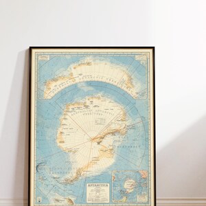 Mapa de la Antártida, cartografía antigua, detalles batimétricos, obra de arte de exploración polar histórica, impresión giclée