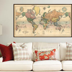 Weltkarte, zeigt die Welt auf Mercator-Projektion, historische Kartographie, extragroße Dimension verfügbar