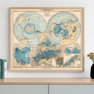 Vintage Ice Distribution World Map | Polar & Mountain Glaciation | Scientific Cartography | Archival Print