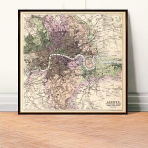 London map - Old map of London restored  - Vintage map of London - Old city map print on canvas or paper