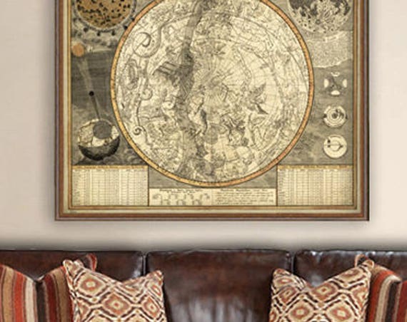Celestial map - Astrology map poster - Large constellation map reproduction on paper or canvas