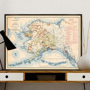 Carte géologique de l'Alaska - Tirage d'art - Ancienne carte de l'Alaska