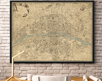 Map of Paris and surroundings - Plan de Paris, ses faubourgs et ses environs-  Fine print on paper or canvas