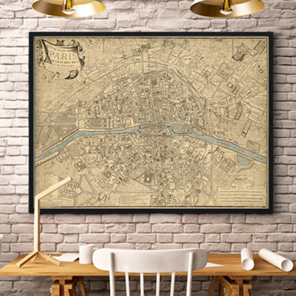 Map of Paris and surroundings - Plan de Paris, ses faubourgs et ses environs-  Fine print on paper or canvas