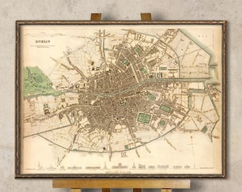 Dublin map  - Old map of Dublin print - Fine reproduction on coated paper or matte canvas