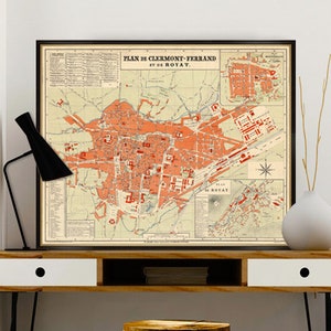 Clermont - Ferrand map - Vieille carte de la ville de Clermont - Ferrand - Fine reproduction