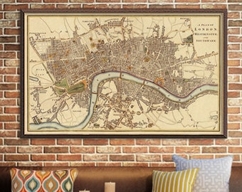 London  map  from 1807, old city plan restored, large poster for your home decoration