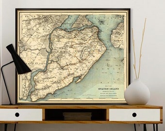 Staten Island map, old map of Staten Island, fine reproduction on coated paper or canvas