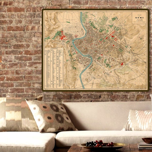 Carte de Rome - Carte historique de Rome - Grande carte murale - Reproduction fine - Mappa di Roma, disponible sur papier ou toile