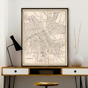 Old map of Nashville in sepia tones - Printed on paper or canvas