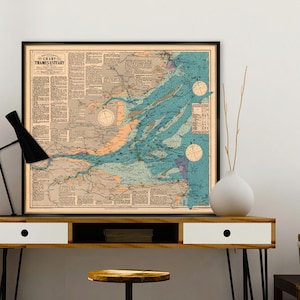 Carte de l'estuaire de la Tamise - Impression fine - Carte de navigation de l'estuaire de la Tamise, disponible sur papier ou sur toile