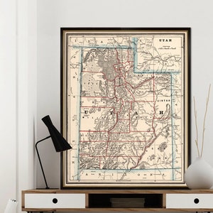 Old map of Utah - Historical map restored - Wall map print, available on paper or canvas