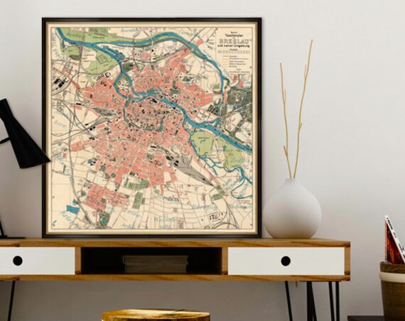 Old map of Breslau - Wroclaw map - Fine print on paper or canvas