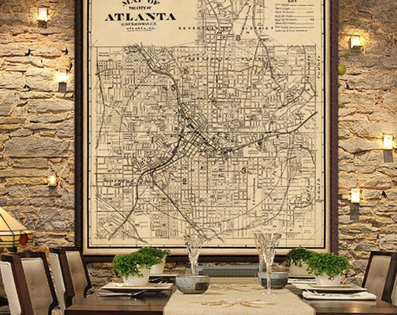 Map of Atlanta - Old map  restored - Archival fine print of Atlanta map, on paper or canvas