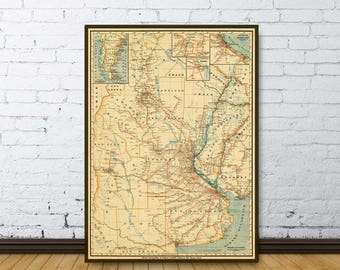 La Plata map -   Vintage map  - Argentina, Uruguay, Paraguay map available on paper or canvas