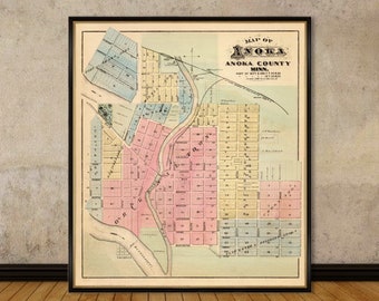 Anoka map (Minn.) print on paper or canvas