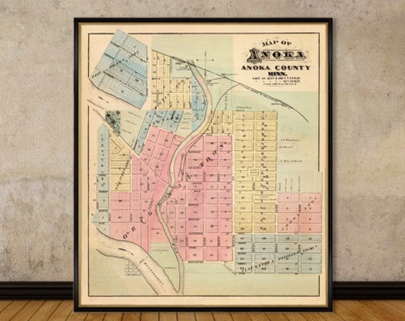Anoka map (Minn.) print on paper or canvas