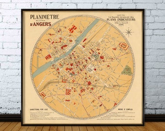 Angers map - La carte d'Angers - Old map of Angers - fine reproduction