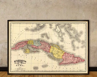 Antique map - Historic map - Vintage map of Cuba print on paper or canvas