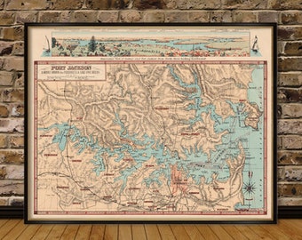 Port Jackson map - Panoramic view of Sydney and Port Jackson - Fine giclee print