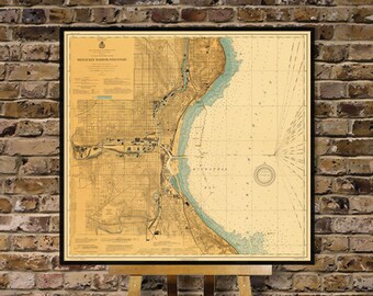 Milwaukee harbour map - Large map of Milwaukee harbour from 1932, fine print on paper or canvas