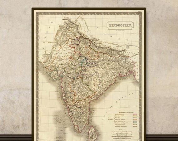 Map of Hindostan (India) - Old map reproduction - India map fine print on paper or canvas