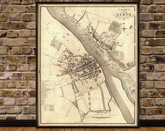 Map of Perth  (Scotland) - Fine archival print - Perth map print on canvas or fine coated paper