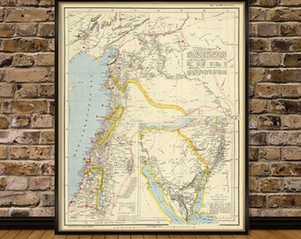 Lebanon map - Syria map - Historical map print on paper or canvas