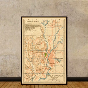 Kuala Lumpur Karte - Alter Kartendruck - Historische Kartenreproduktion - 12 x 18"