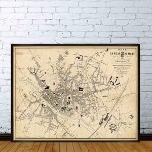 Mapa Le Mans - Wykwintny wydruk giclee - Stara mapa odrestaurowana, wydrukowana na papierze lub płótnie
