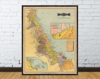 Old map of Veracruz  - Viejo Mapa de Veracruz - Vintage map print on paper or canvas