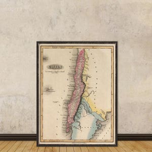 Mapa antiguo de Chile - Impresión de archivo del mapa de Chile - Mapa antiguo restaurado - Reproducción Giclée en papel o lienzo