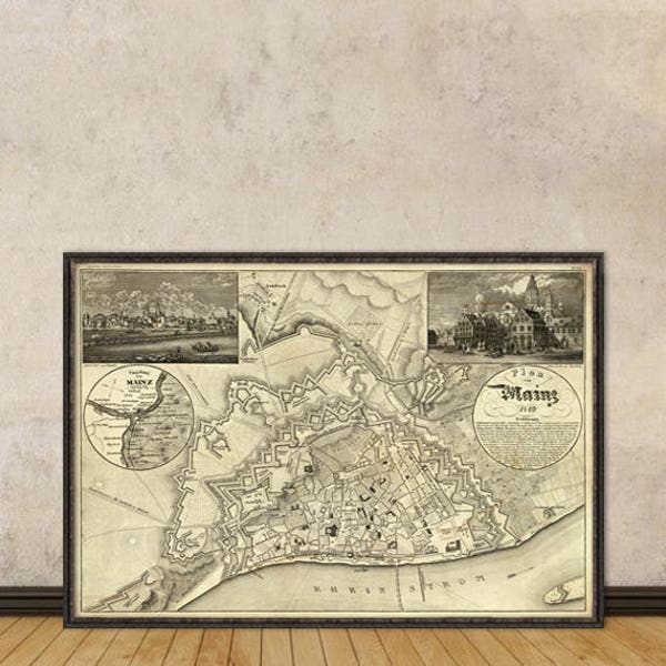 Old map of Mainz - Alte Karte von Mainz - Vintage city plan fine reproduction on paper or canvas